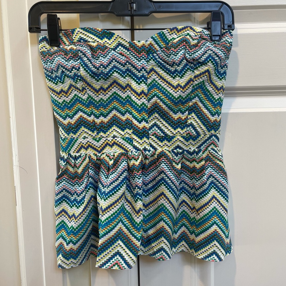 Parker Strapless Zigzag Print Peplum Top